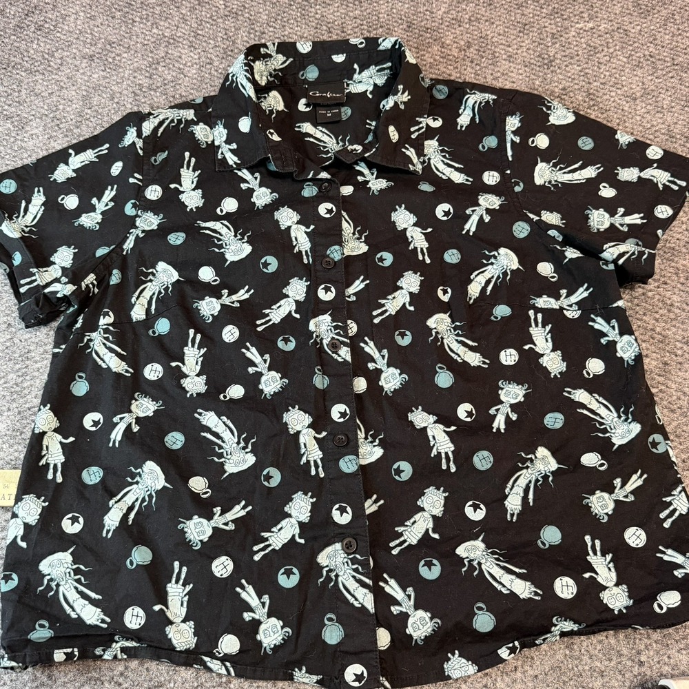 Women's Medium Coraline Hot topic Button Down Collar Short Sleeve Shirt